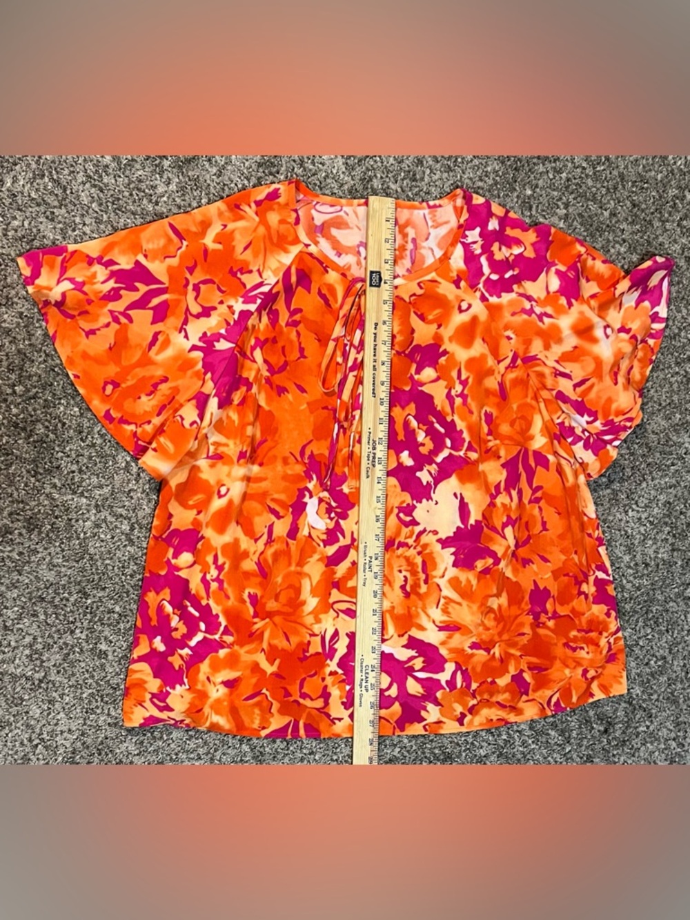 Women’s Vibrant Abstract Floral Print Tie-Neck Short Sleeve Blouse! Size 3XL. - Picture 11 of 11